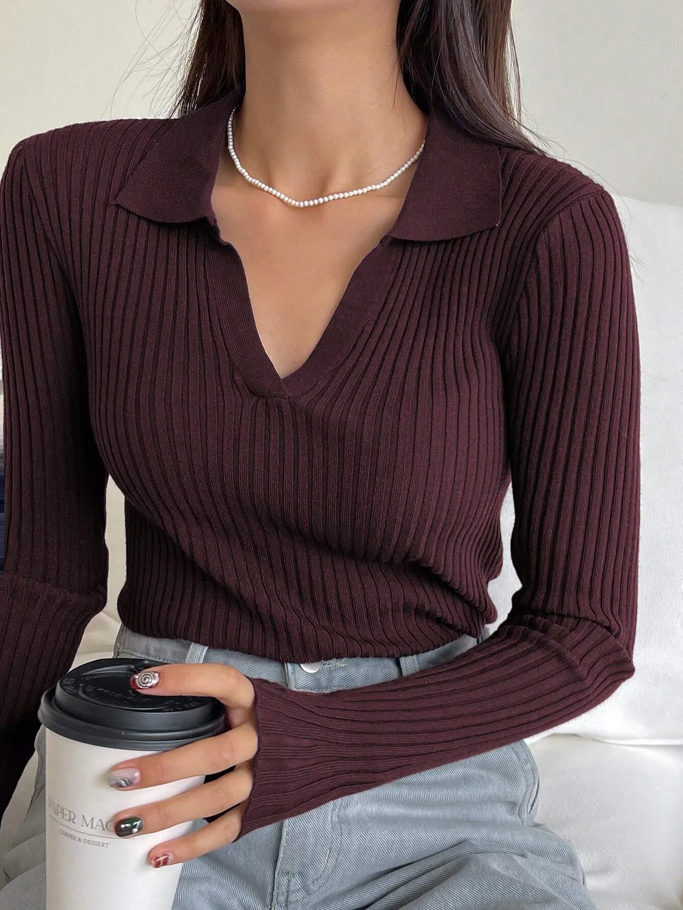 SHEIN DAZY Fall/Winter Solid Color Casual Business Style Turtleneck Fitted Sweater,Long Sleeve Tops