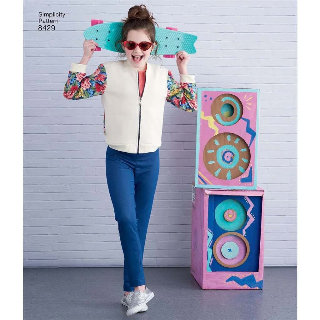 Simplicity Pattern 8429 Child's & Girls' Bomber Jacket, Skirt, Leggings and Top