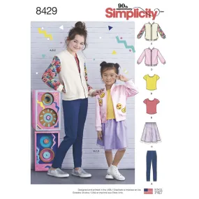 Simplicity Pattern 8429 Child's & Girls' Bomber Jacket, Skirt, Leggings and Top