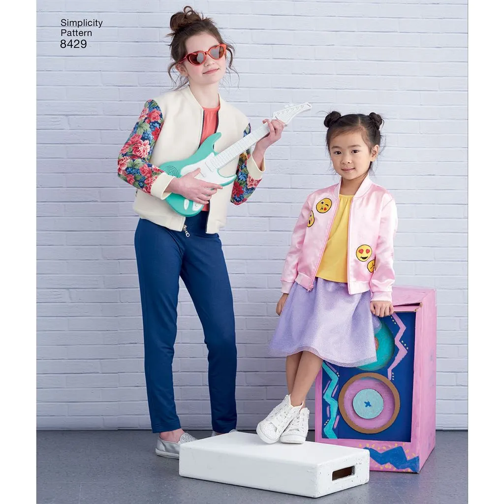 Simplicity Pattern 8429 Child's & Girls' Bomber Jacket, Skirt, Leggings and Top