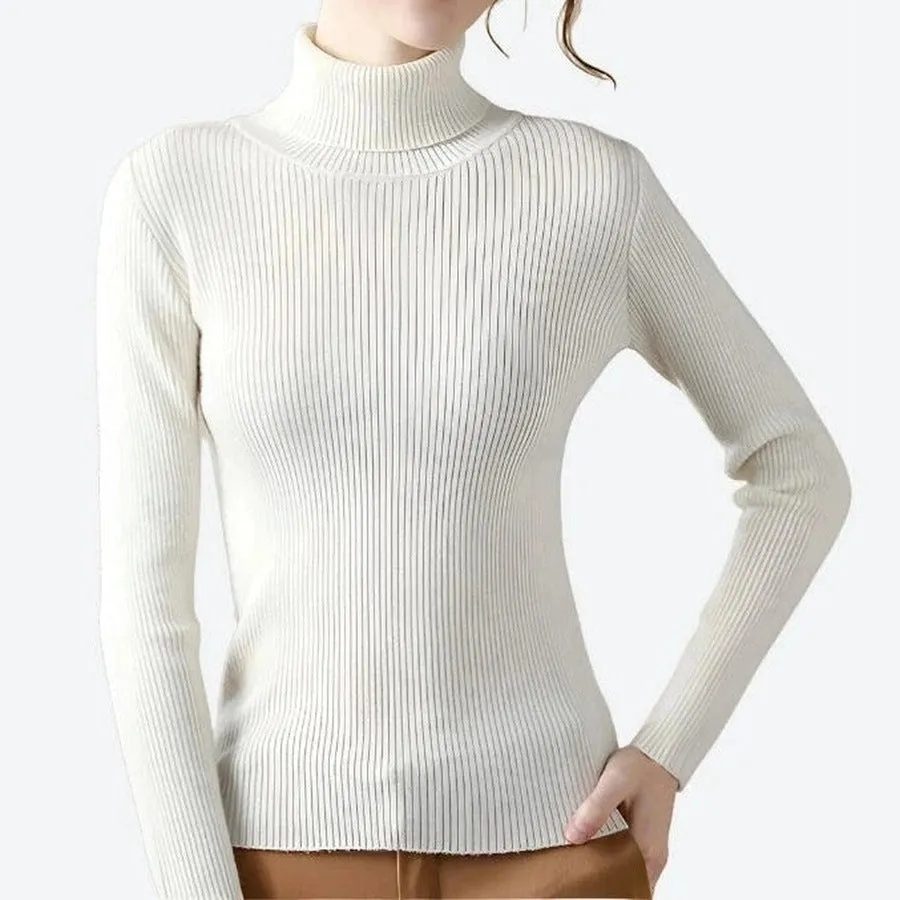 Stylish Ribbed Turtleneck Longsleeve Tops