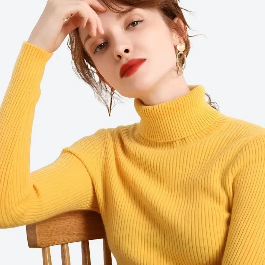 Stylish Ribbed Turtleneck Longsleeve Tops