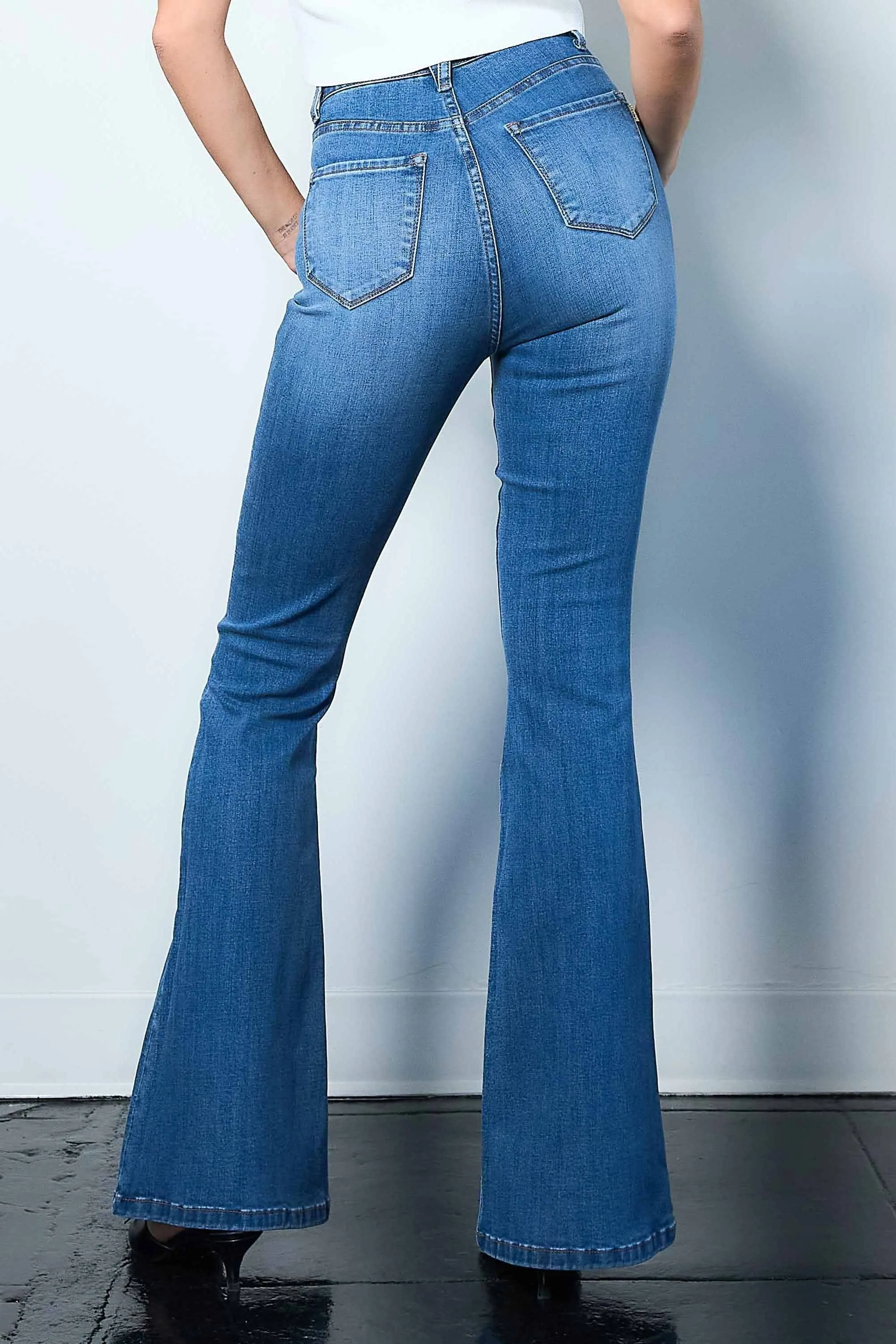 Subtle Distressed Flare Jeans