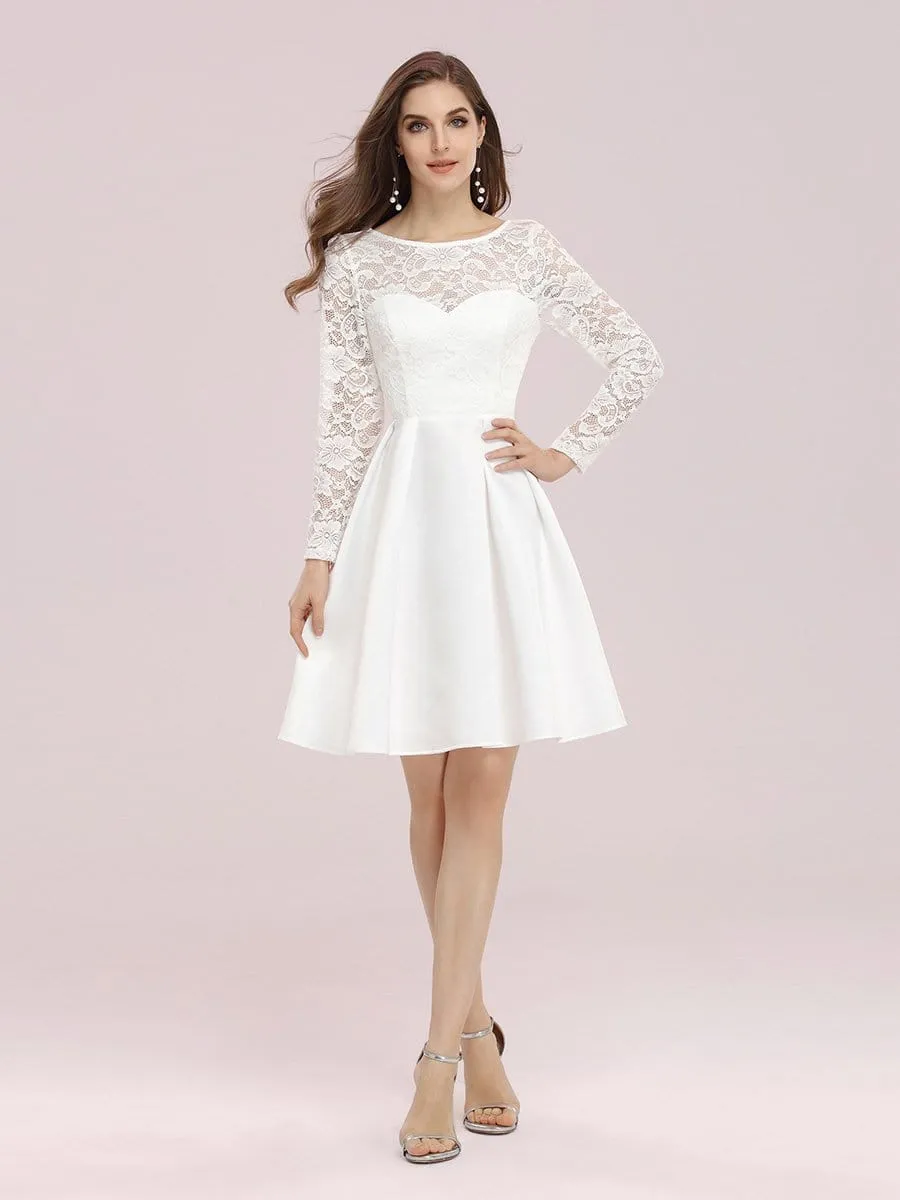 Sweet Round Neck Lace & Satin A-Line Short Wedding Dress