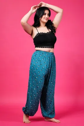 Teal Green Dots Printed Harem Pants