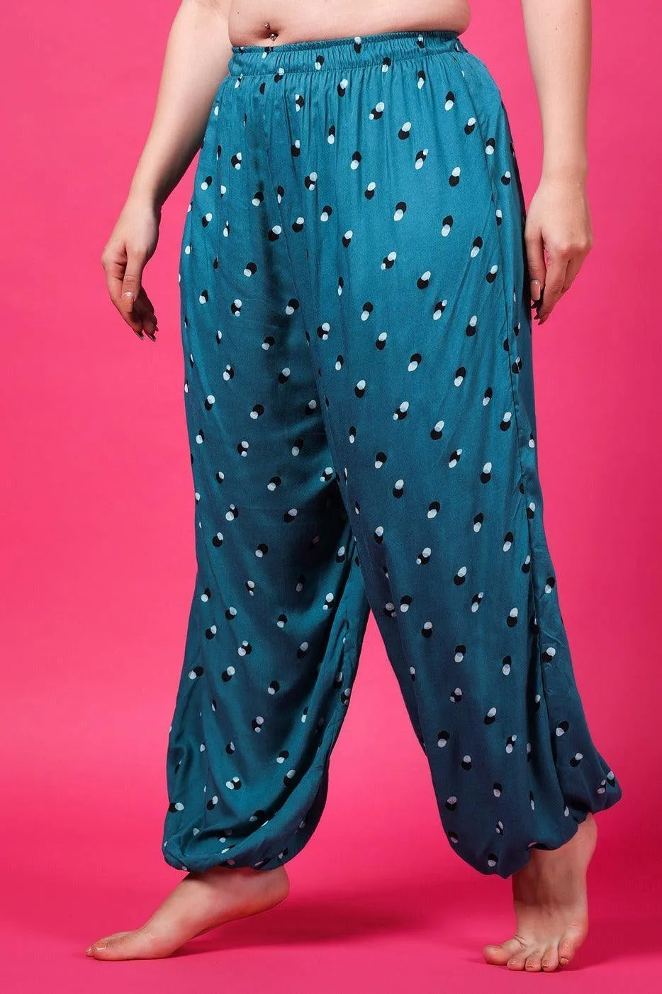 Teal Green Dots Printed Harem Pants