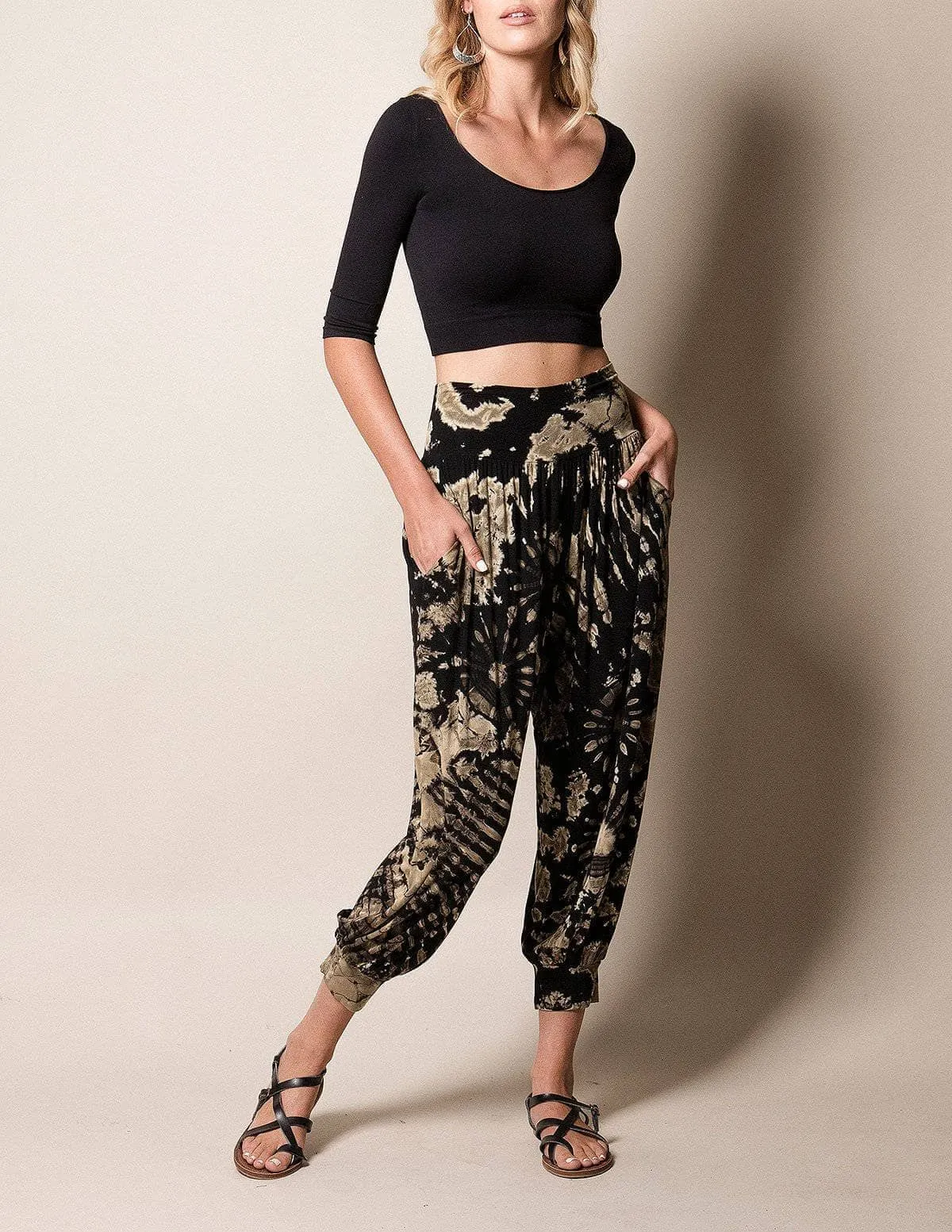 Tie-Dye Harem Pants - Black