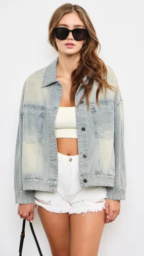 Union Stripe Pleat Back Denim Jacket