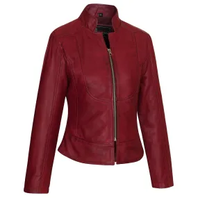 VL650Bu Vance Leathers' Ladies Premium Soft Lightweight Burgundy Fitted Leather Jacket