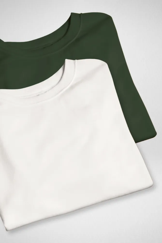 White and Bottle green Oversized T-Shirts Combo for Men