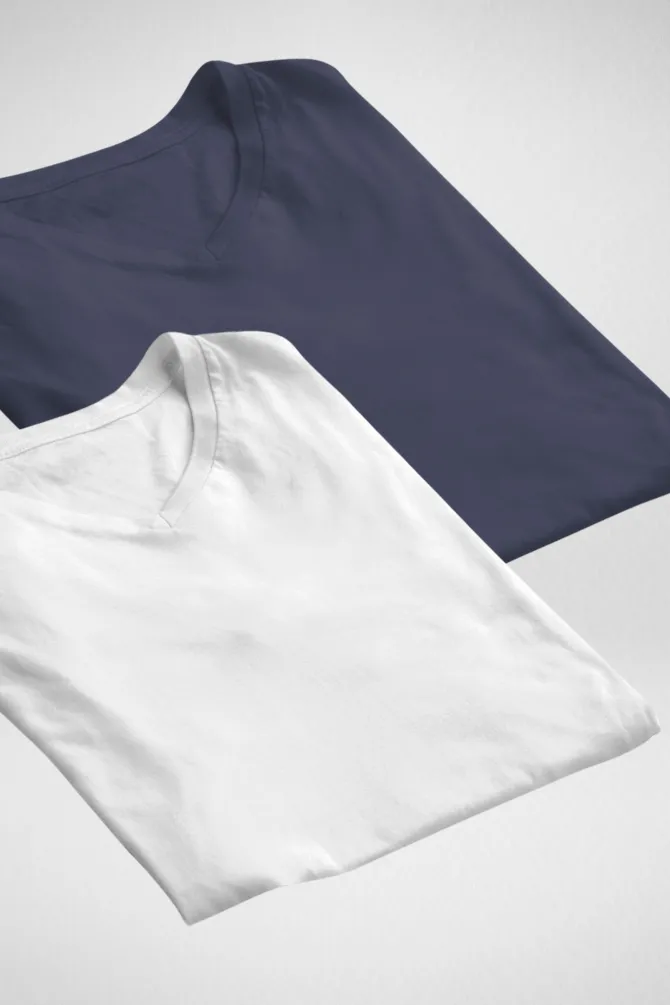 White and Navy Blue V Neck T-Shirts Combo for Men