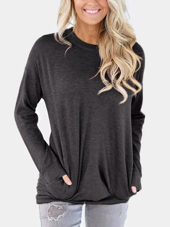 Wholesale Long Sleeve Round Neck Plain Tee