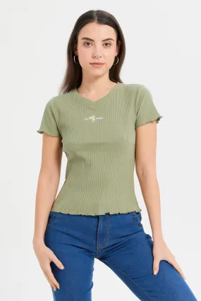 Women Mint Ribbed T-Shirt