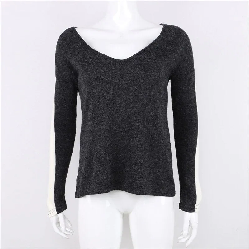 Women's Autumn Casual Deep V-Neck Loose Knitted Pullover