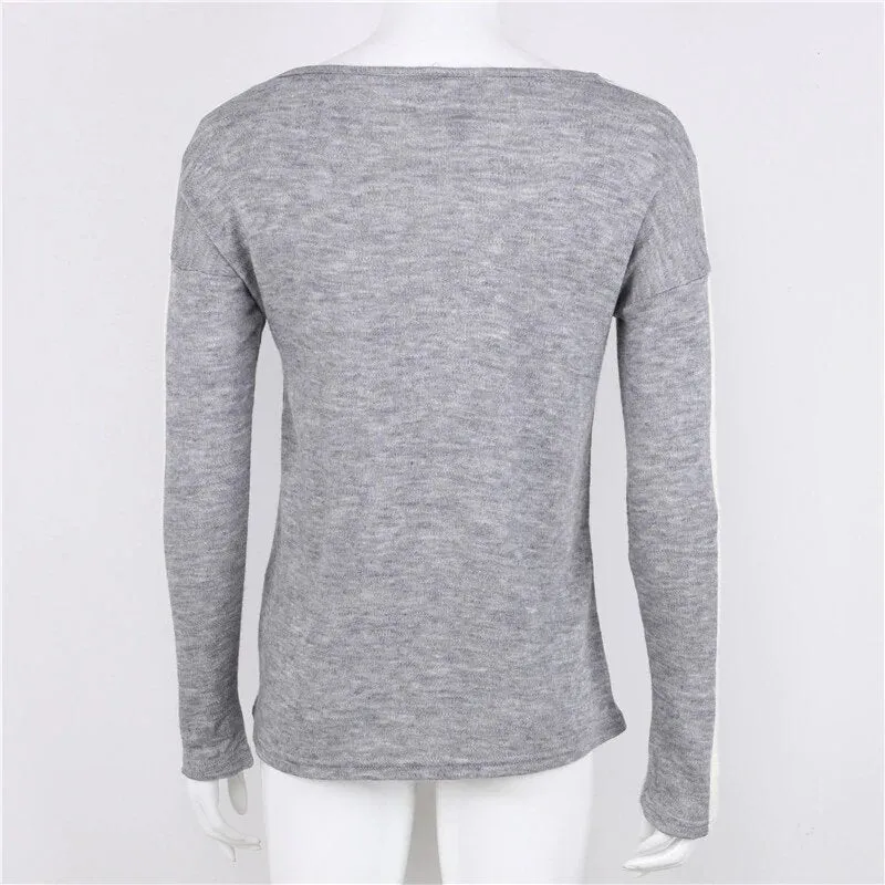 Women's Autumn Casual Deep V-Neck Loose Knitted Pullover