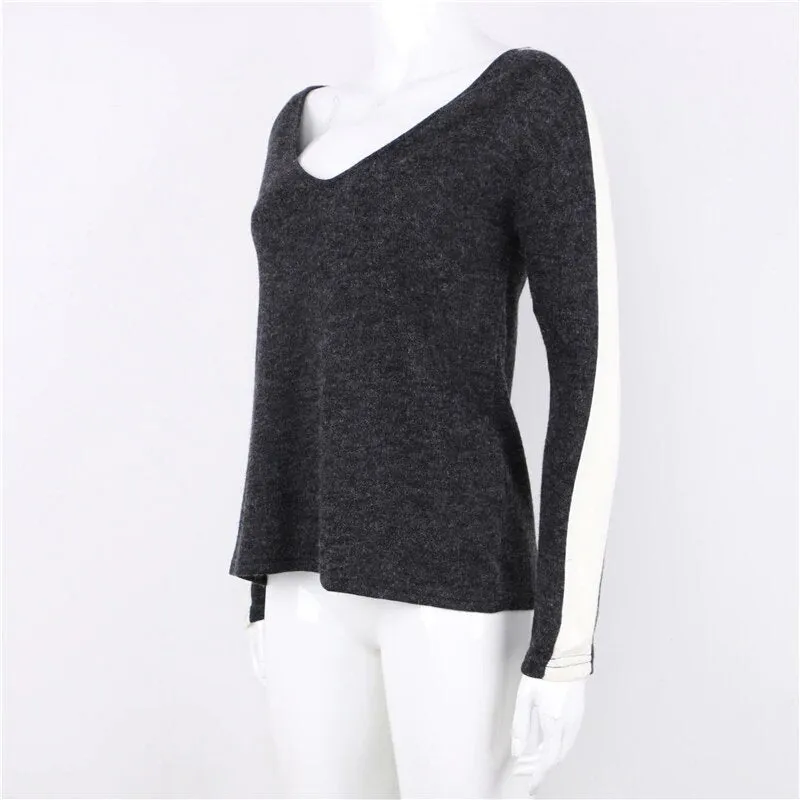 Women's Autumn Casual Deep V-Neck Loose Knitted Pullover