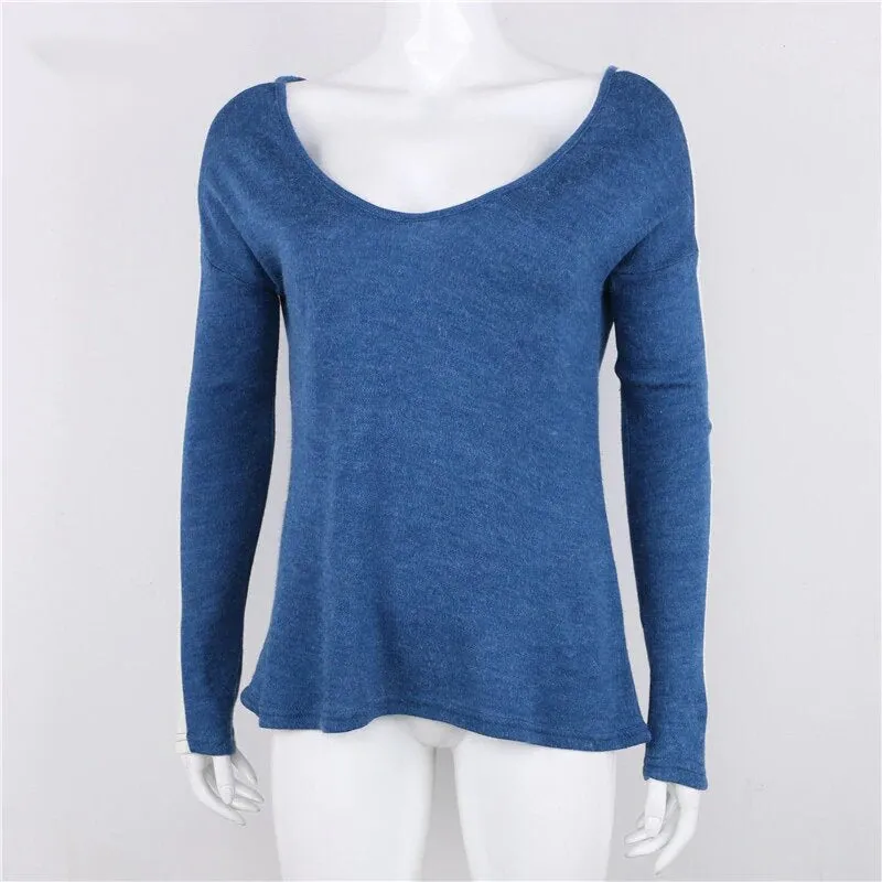 Women's Autumn Casual Deep V-Neck Loose Knitted Pullover