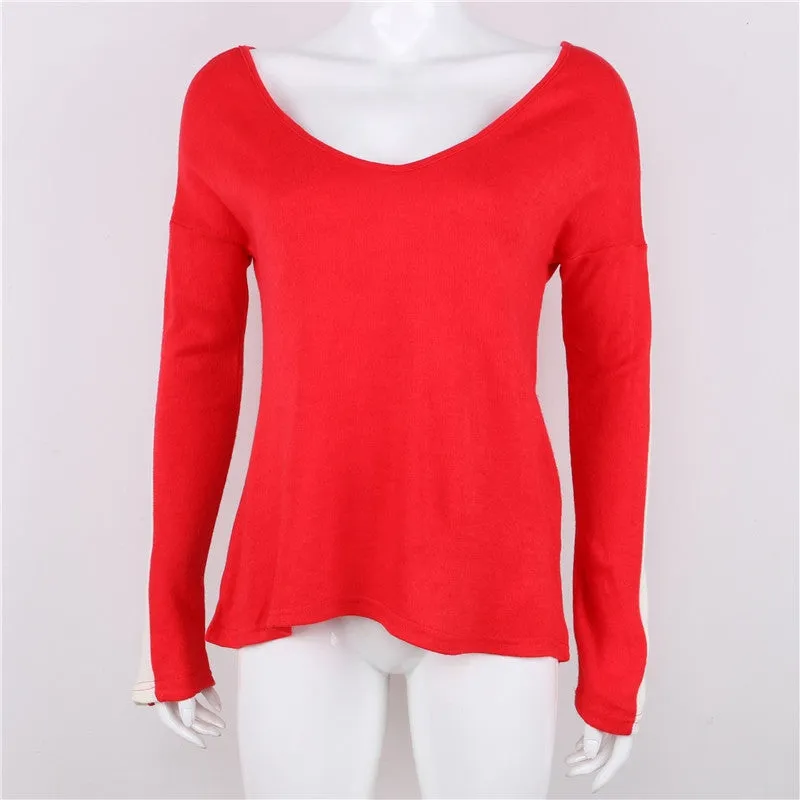 Women's Autumn Casual Deep V-Neck Loose Knitted Pullover