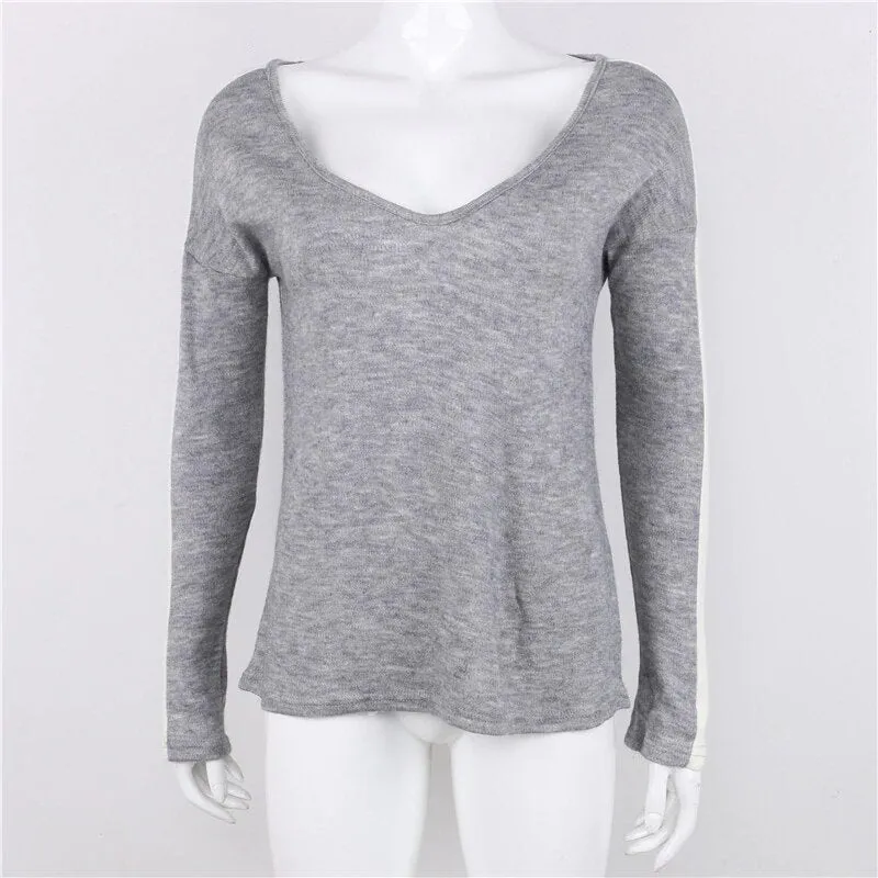 Women's Autumn Casual Deep V-Neck Loose Knitted Pullover