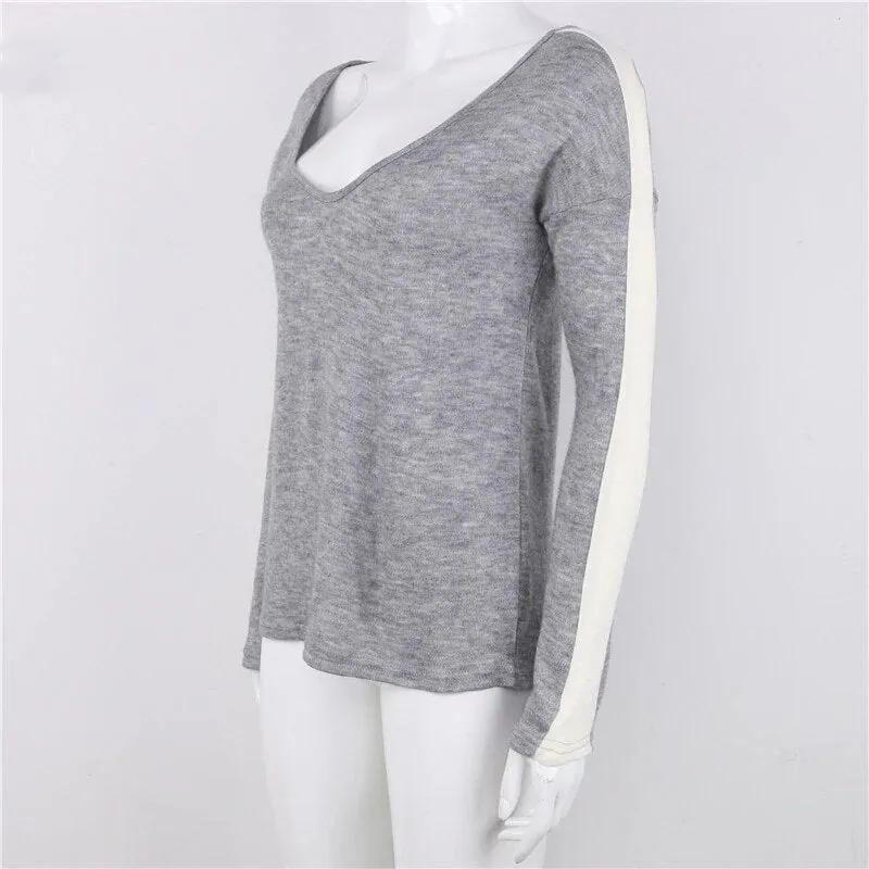 Women's Autumn Casual Deep V-Neck Loose Knitted Pullover