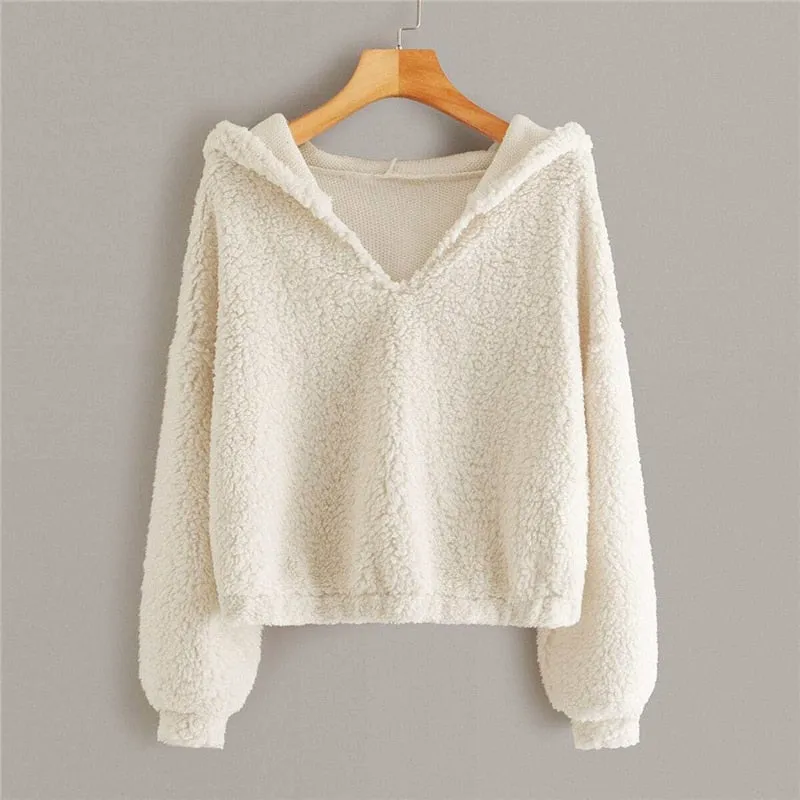 Women's Spring Casual V-Neck Hooded Sweater