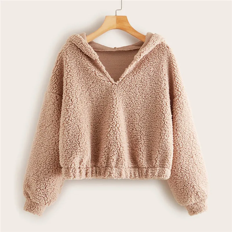 Women's Spring Casual V-Neck Hooded Sweater