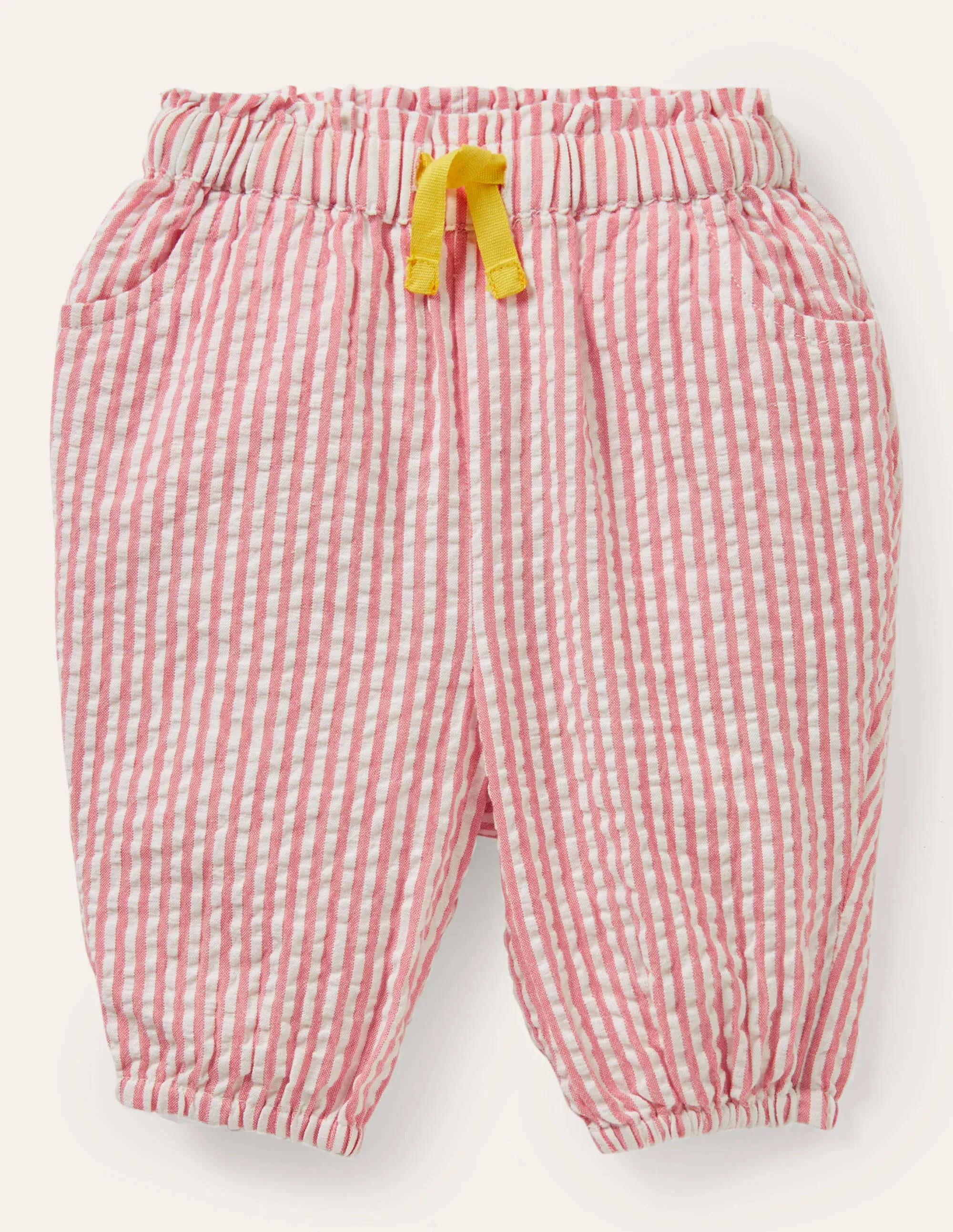 Woven Paperbag Trousers-Ivory/Boto Pink Ticking