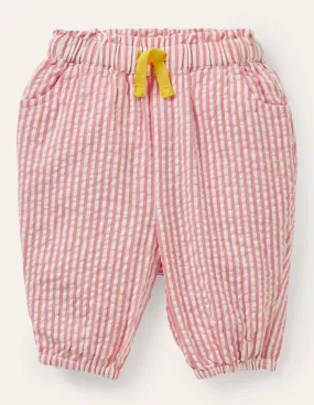 Woven Paperbag Trousers-Ivory/Boto Pink Ticking