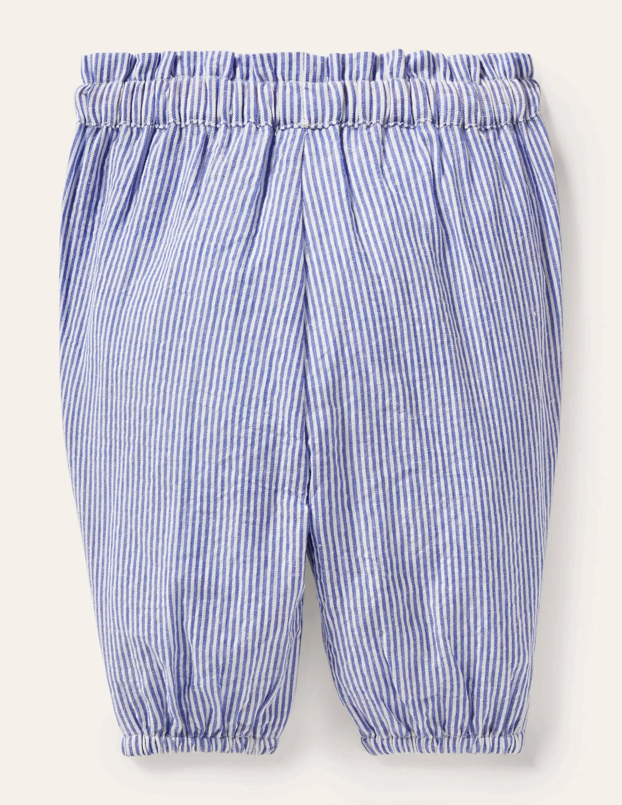 Woven Paperbag Trousers-Ivory/Bright Bluebell Ticking