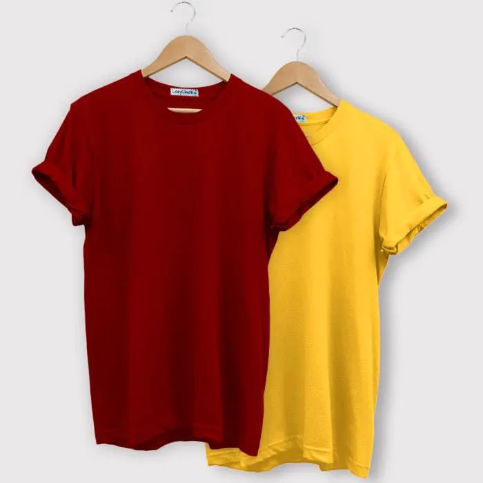 Yellow and Maroon Half sleeves Round Neck t shirt Combo (Pack Of 2) by Lazychunks