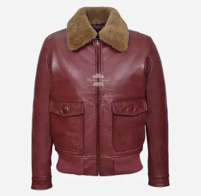 ZAGREB Men Leather Bomber Flight Jacket with Fur Collar