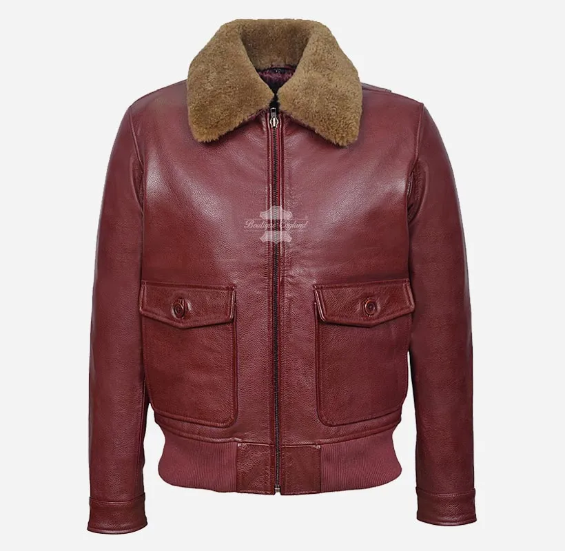 ZAGREB Men Leather Bomber Flight Jacket with Fur Collar