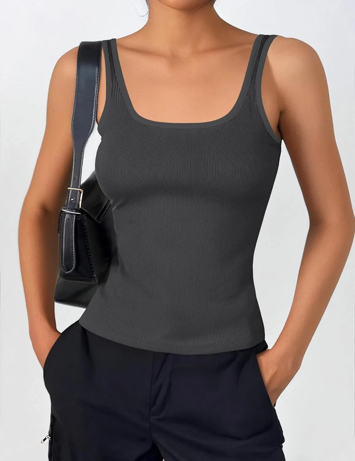 Zeagoo 2 Packs Womens Ribbed Tank Tops Square Neck Tops